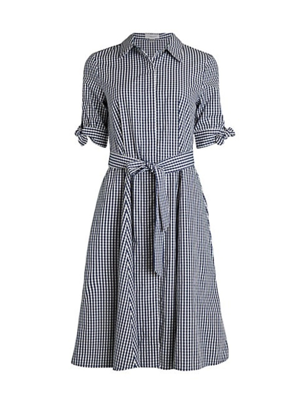 Calvin Klein Navy and White Gingham Midi Shirt Dress